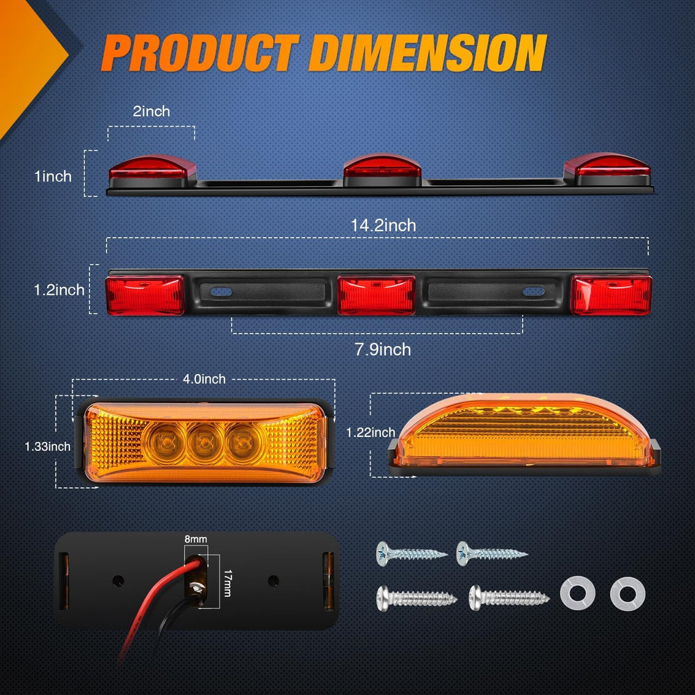 Nilight Rectangular Trailer Light Kit Red Amber Marker Taillights