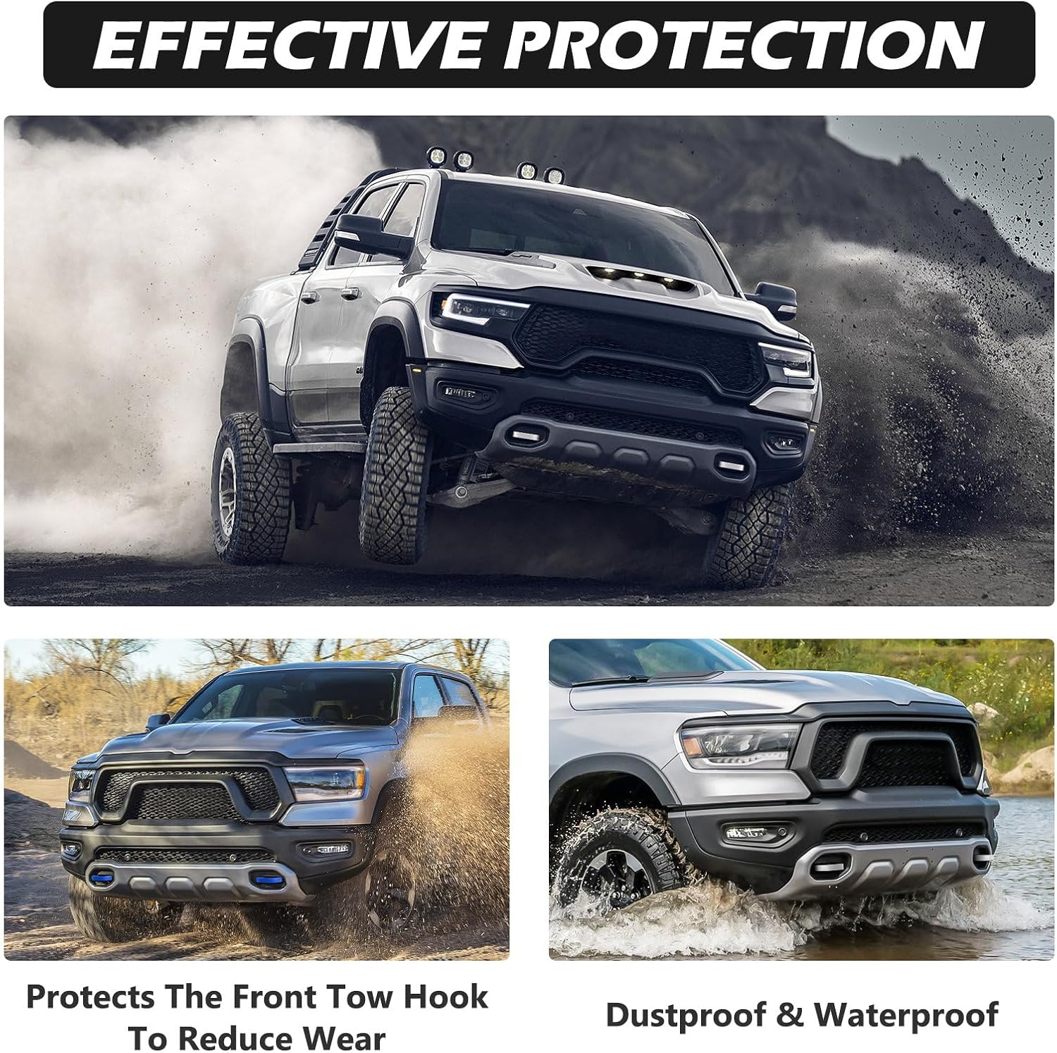Front Tow Hooks Covers Hitch Cover customized Car Tow Hooks Compatible with RAM 1500 Accessories 2019-2026|Red (Not Fit for RAM 1500 Classic,Warlock,RAM 2500,RAM 3500)