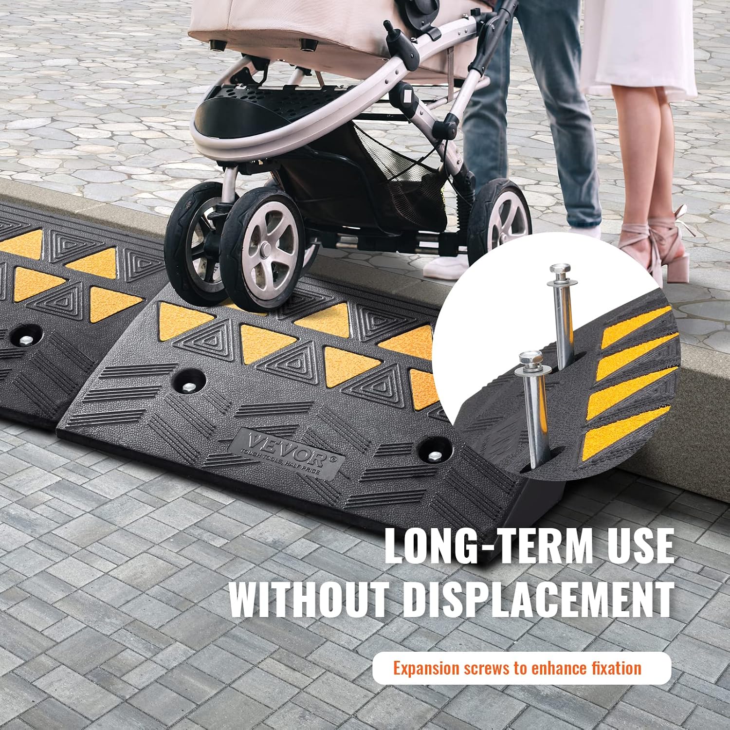VEVOR Rubber Curb Ramp 5" Rise Height 2 Pack, Heavy-Duty 33069 lbs/15 T Capacity Threshold Ramps, Rubber Driveway Ramps for Cars, Carts, Dollies, Motorcycle, Bikes, Wheelchairs