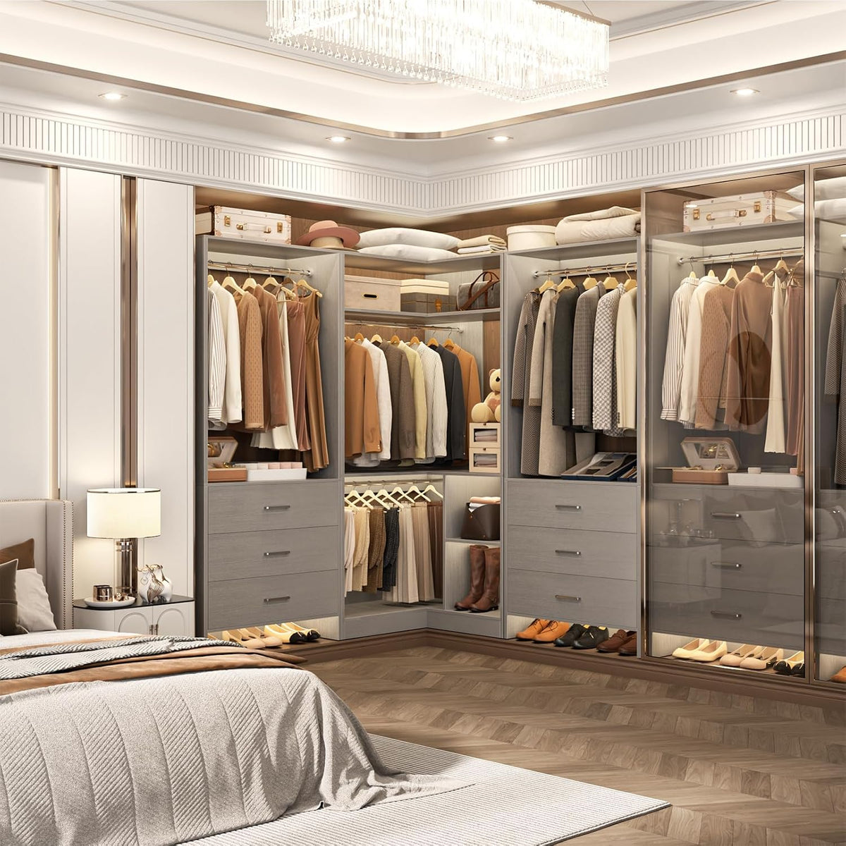 aheaplus closet system with 6 drawers, 4 hanging, close-up detail