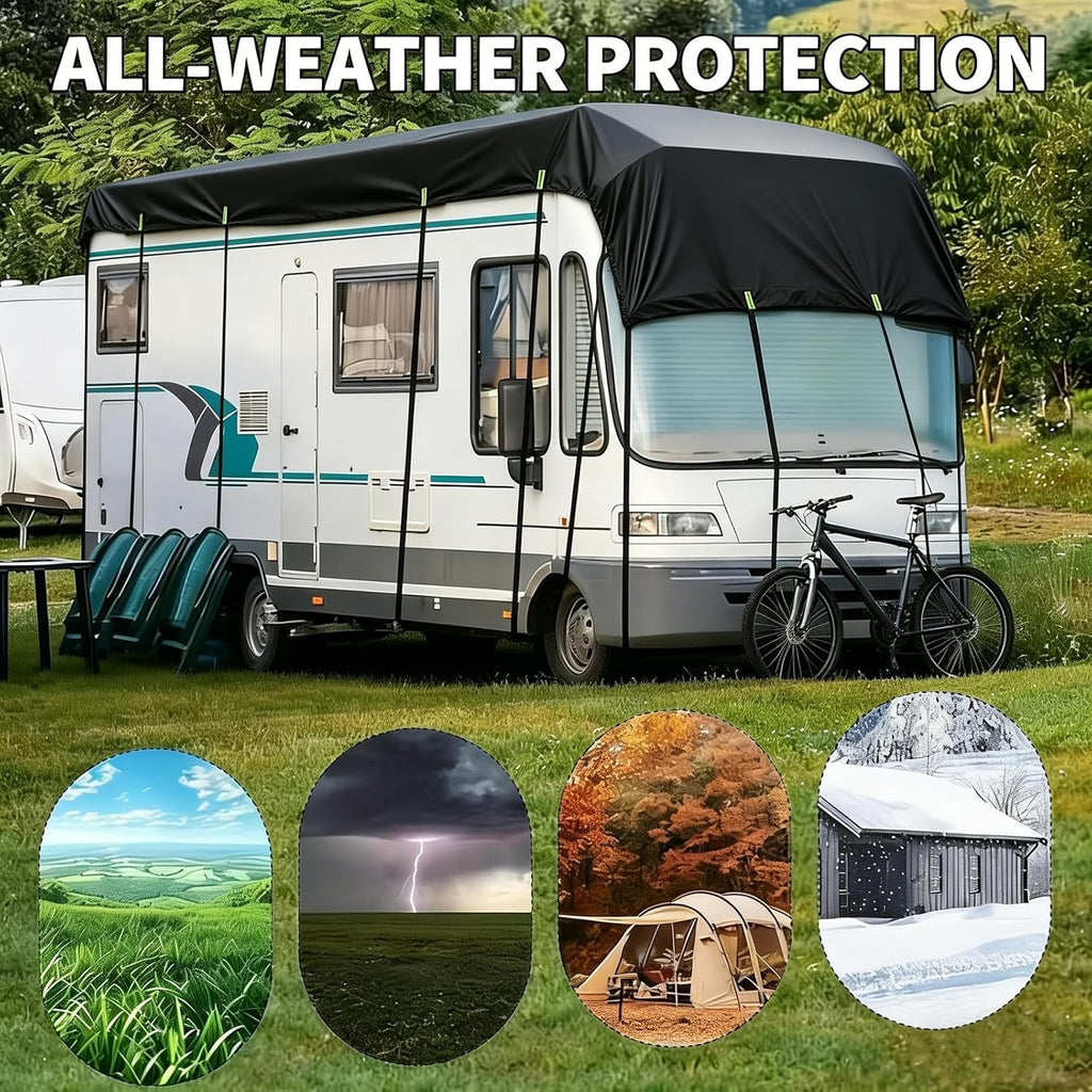 600D Heavy-Duty Wide Width RV Roof Cover — Featuring Reflective Strips,Camper roof Cover, Waterproof UV Resistant, Travel Trailers, Class C/B/A Motorhomes, Popup & Truck Campers,RVs, Black 8.5m*3.3m