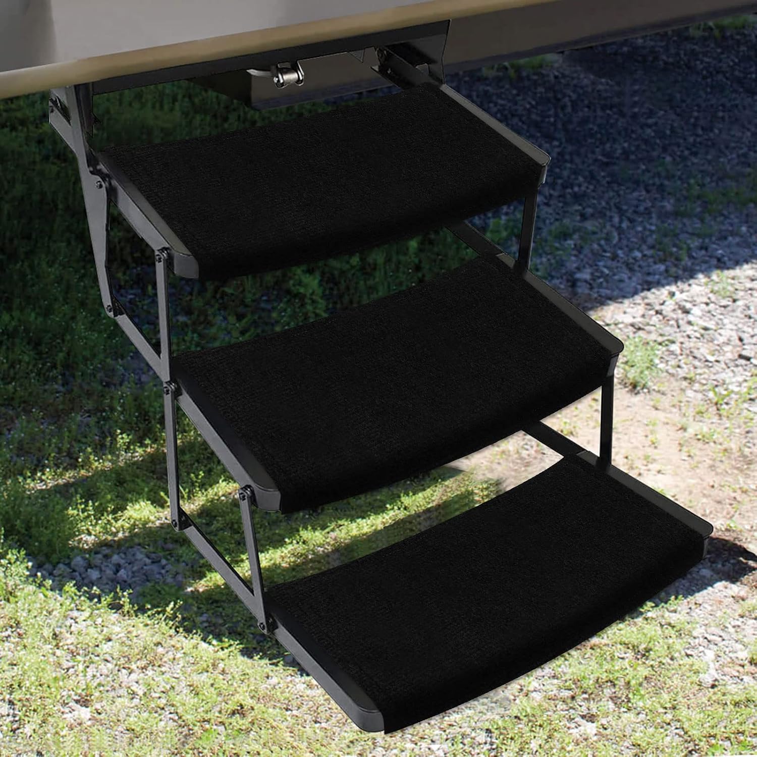 OKBA RV Step Covers for 22 Inch 8-10" Deep Radius Campers Stairs Only | 3 Pack 22" Black Camper Step Cover RV Steps Carpet,Keep Clean&Prevent Slip,Grip for Kid & Pet Friendly Stair Rug Carpets