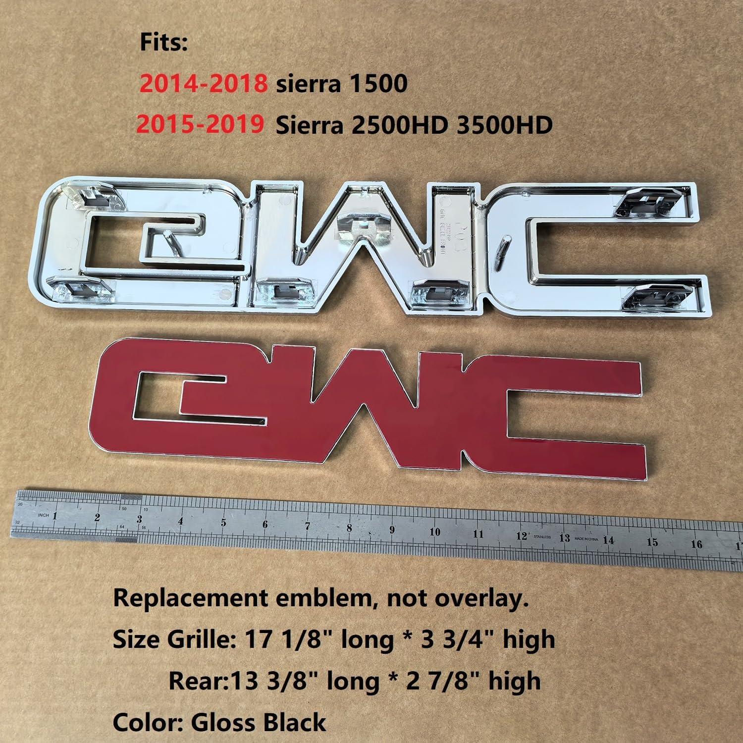 2014-2018 Kit OEM Sierra Front & Rear Emblem 3D Badges Replacement for Sierra 1500 2500HD 3500HD Base Denali SLT SLE 84395038 (Chrome with Black)