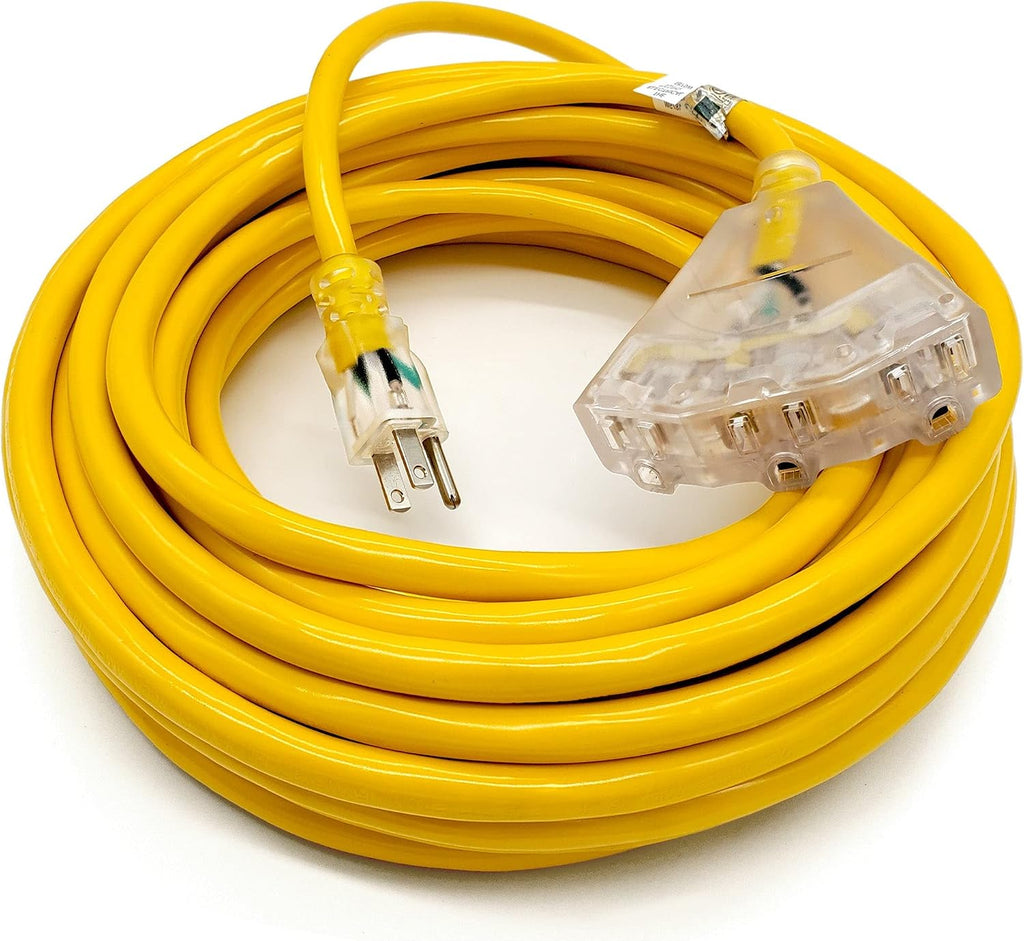 50 ft - 12 Gauge Heavy Duty Extension Cord - 3 Outlet Lighted SJTW -
