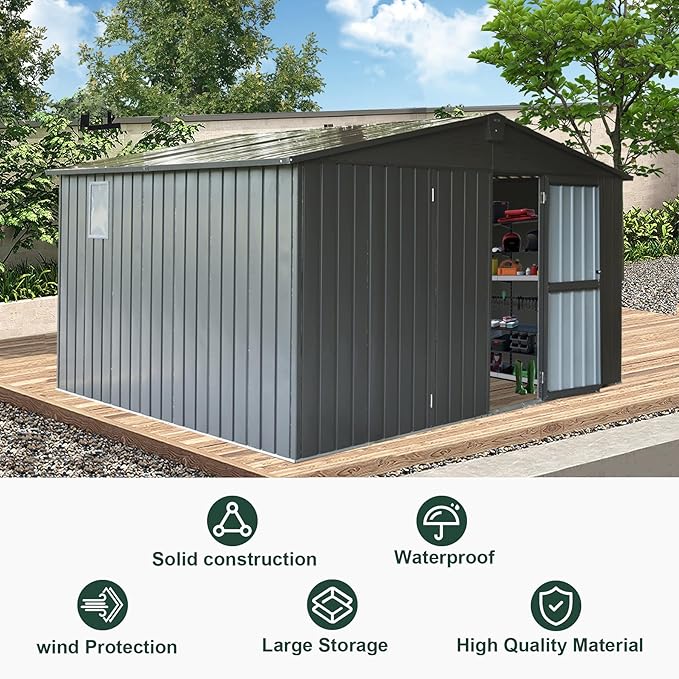 Domi Outdoor Storage Shed 11' x 9', Metal Steel Utility Tool Shed Storage House - Image 5