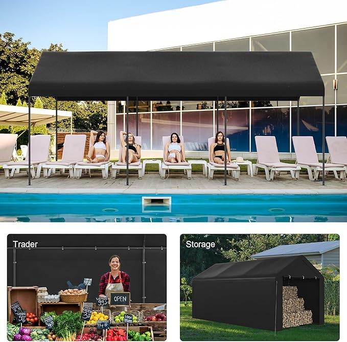 Carport 10x20 Heavy Duty Portable Garage w/Removable Sidewalls & Roll-Up Door - Image 7
