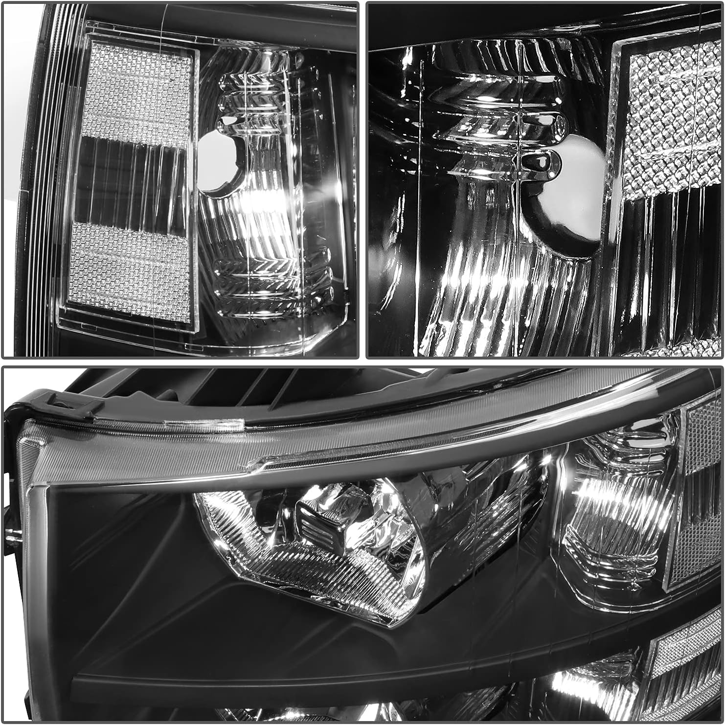 DNA Motoring HL-OH-CSIL07-BK-CL1 Pair of Black Housing Headlights Compatible with 07-13 Silverado 1500 / 07-14 Silverado 2500 3500 & HD Models