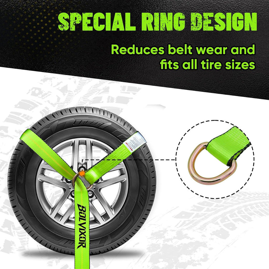 8 Pack 2" x 96" Lasso Strap - 9900LBS Break Strength - D Ring Auto Tie Down for Wheel Lift, Trailer, Tow Truck (Green)
