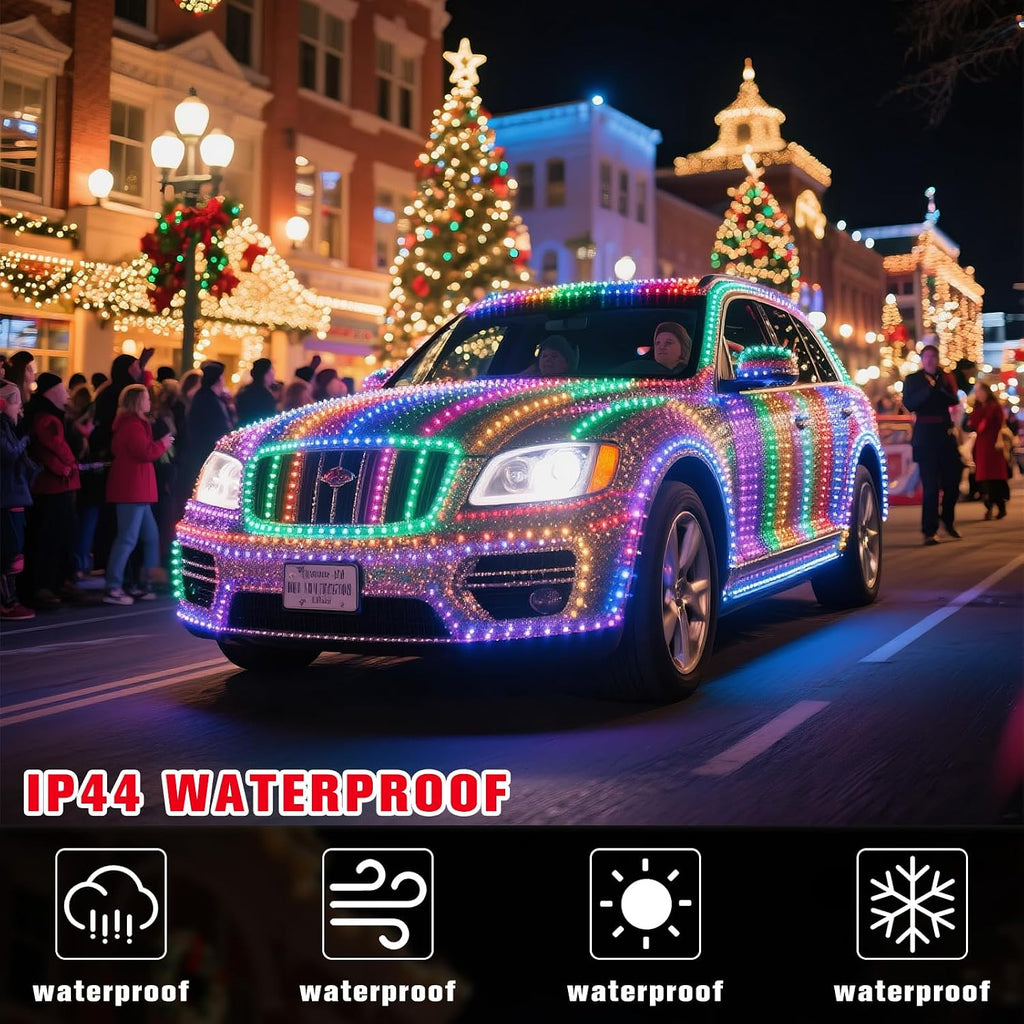 Aurelema 12V Christmas 66 ft 200 LED Car LED String Light Golf Cart Decorations Multicolor Light String Waterproof Atmosphere Lighting Kits for Christmas Car Accessories