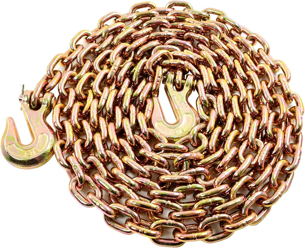 1/2 Inch x 20 Feet Transport Binder Chain G80 Safey Tow Chain with Grab Hooks 12000 Lbs Safe Work Load for Transporting Towing Tie Down Binding Equipment