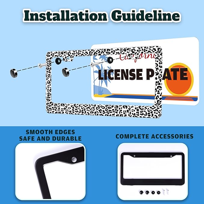 Leopard Print License Plate Frame Skin Texture Pattern Stainless Steel License - Image 4