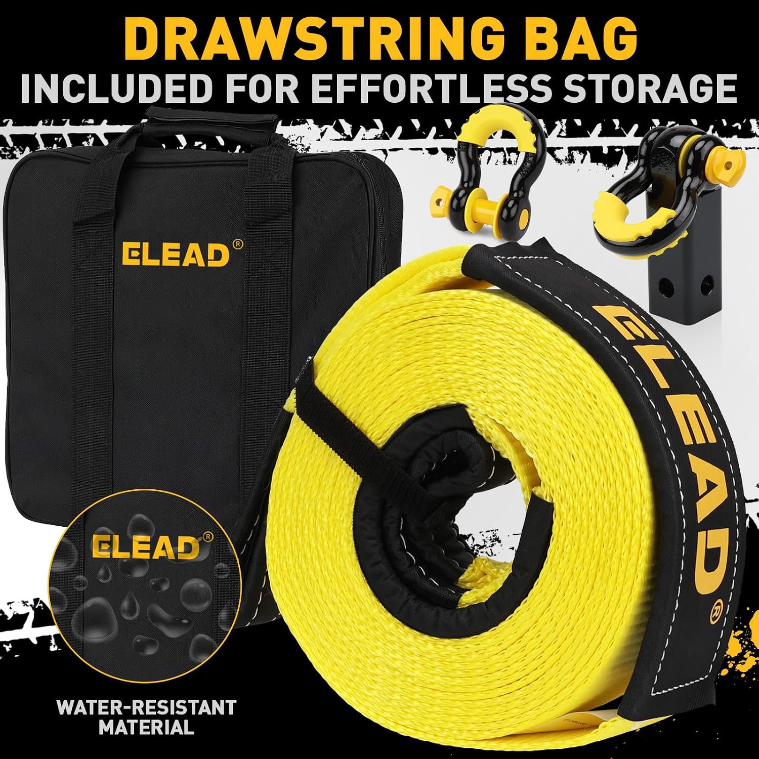 3" x 30Ft Recovery Tow Strap Heavy Duty with Hooks - 36000 LBS Break Strength, 2" Shackle Hitch Receiver + 3/4 D Ring Shackles (2pcs), Recovery Tow Rope for Truck, SUV, ATV Offroad Vehicle