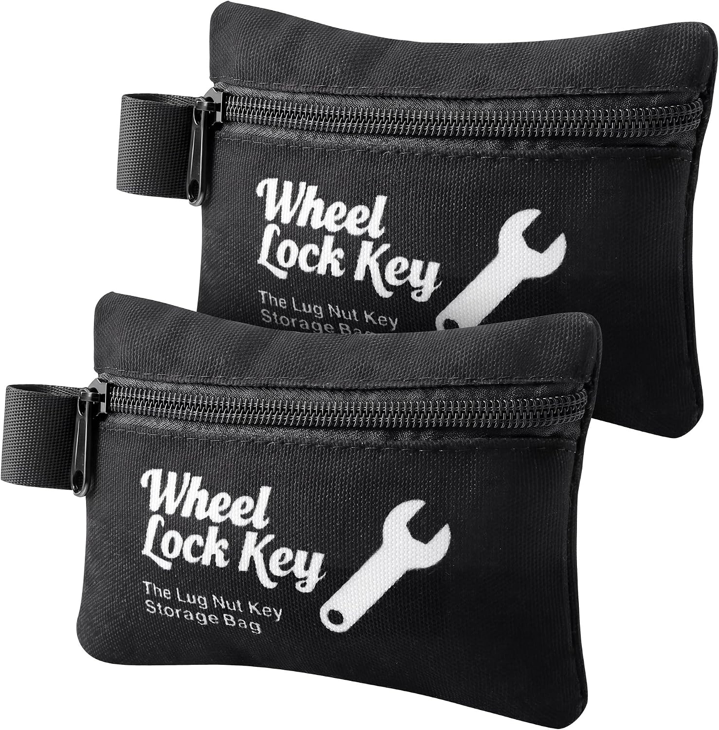 Saillong 2Pack Wheel Lock Key Storage Pouch, Canvas Wheel Lock Key Storage Bag with Zipper, Easily and Safely Stores Locks, Locking Nuts, Nut Keys Spare Lug Nuts, and More(Black)