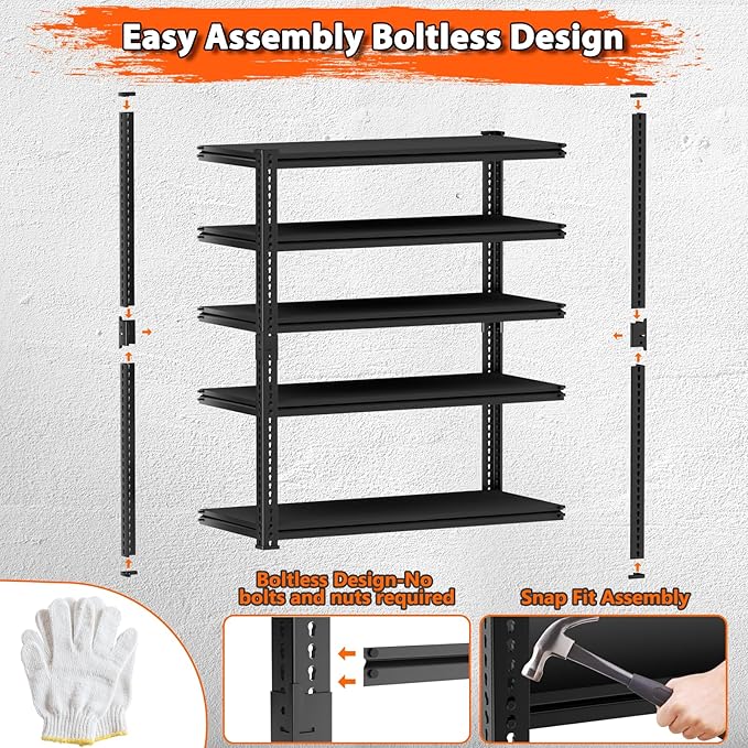 Storage Shelves Heavy Duty 4 PCS, 5-tier Adjustable Metal Industrial Utility - Image 7