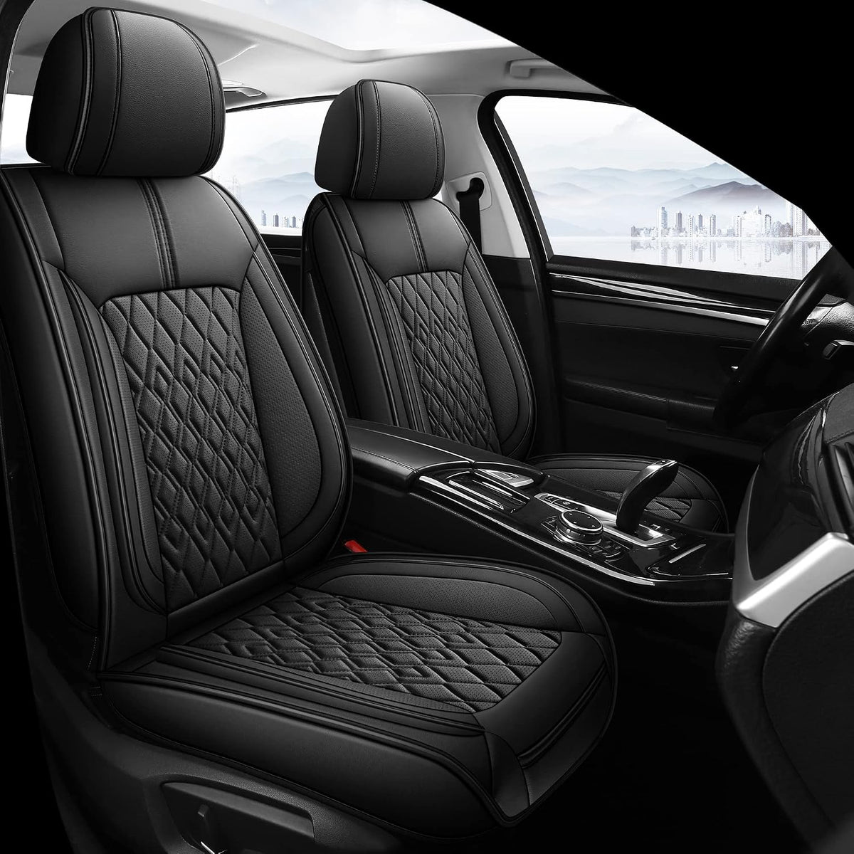 Pariitadin Leather Car Seat Covers Front Pair, Waterproof Breathable Faux