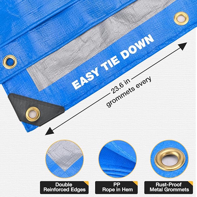 Tarp 10x12 Feet 14 Mil Heavy Duty Waterproof Tarp, Large Multipurpose Cover - Image 4