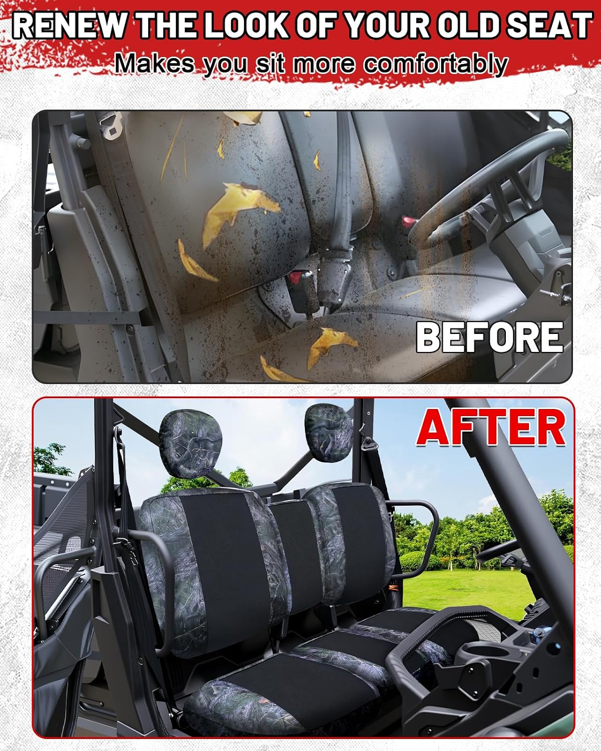 StarknightMT UTV Seat Cover Upgraded Neoprene Seat Covers Compatible with Can Am Defender DPS MAX 6X6 PRO 2016-2025 Split Bench Seat Covers Waterproof Dustproof Accessories Camouflage