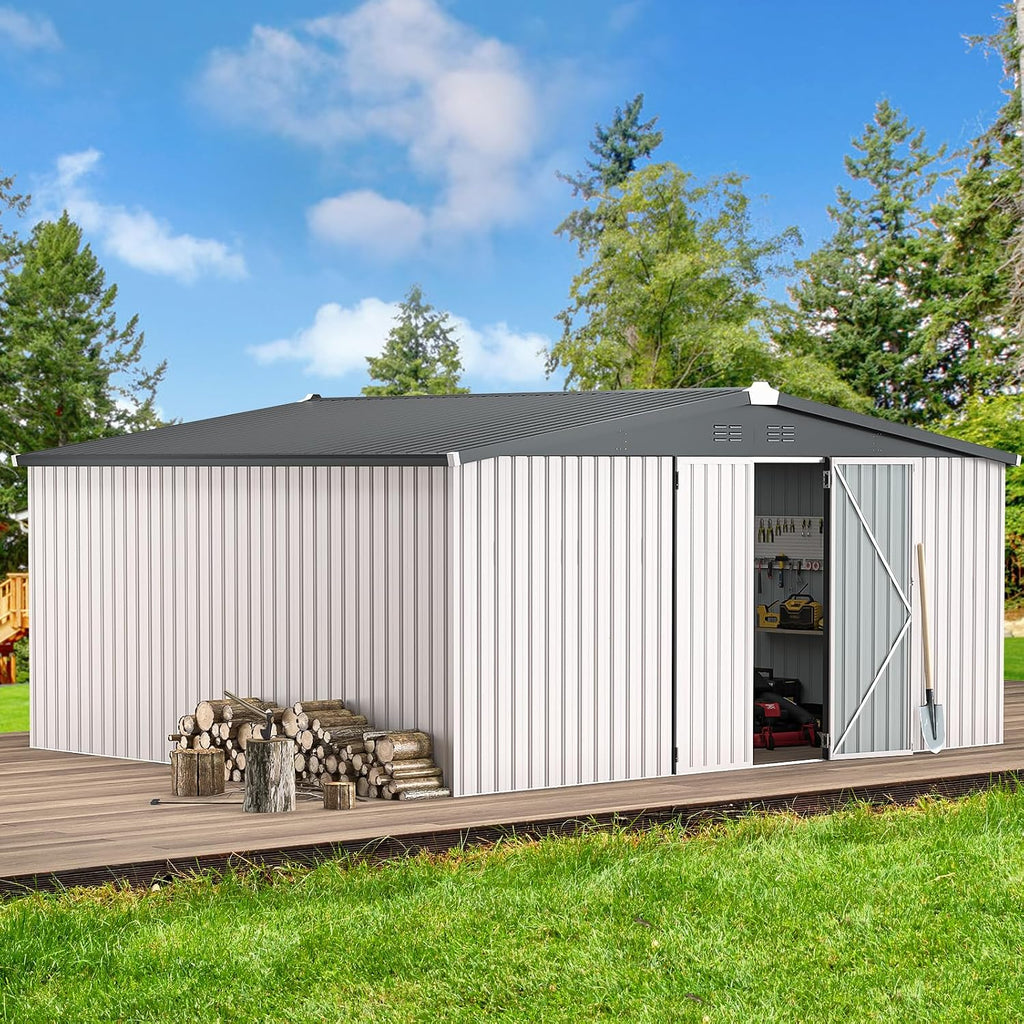 AECOJOY 14' x 12' Outdoor Storage Shed, Large 12x14 Metal Sheds & Outdoor