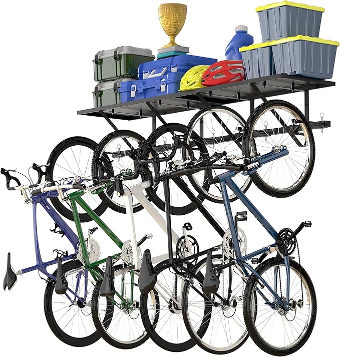 Bike Storage Rack with Shelf, Bike Wall Mount Garage Stand, Bike Hanger Storage - Image 5