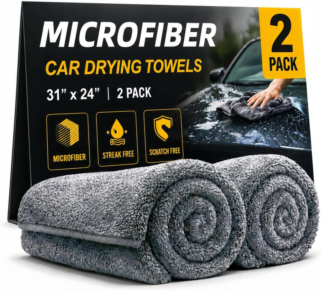 2 Pack Professional Large Microfiber Car Drying Towels (31" x 24"), Microfiber Towels for Cars, Scratch Free, Lint Free, Highly Absorbent Quick Drying Towel Cloth for Cars, Trucks Boats, Car Detailing
