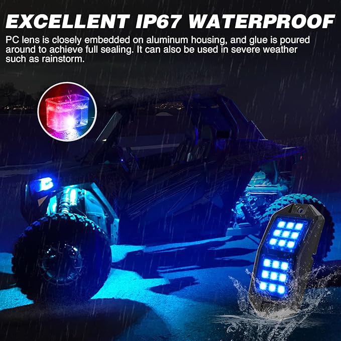 Nilight RGB LED Rock Lights Kit 10 PCS 18LED Wide Angle Wheel Well Light - Image 7