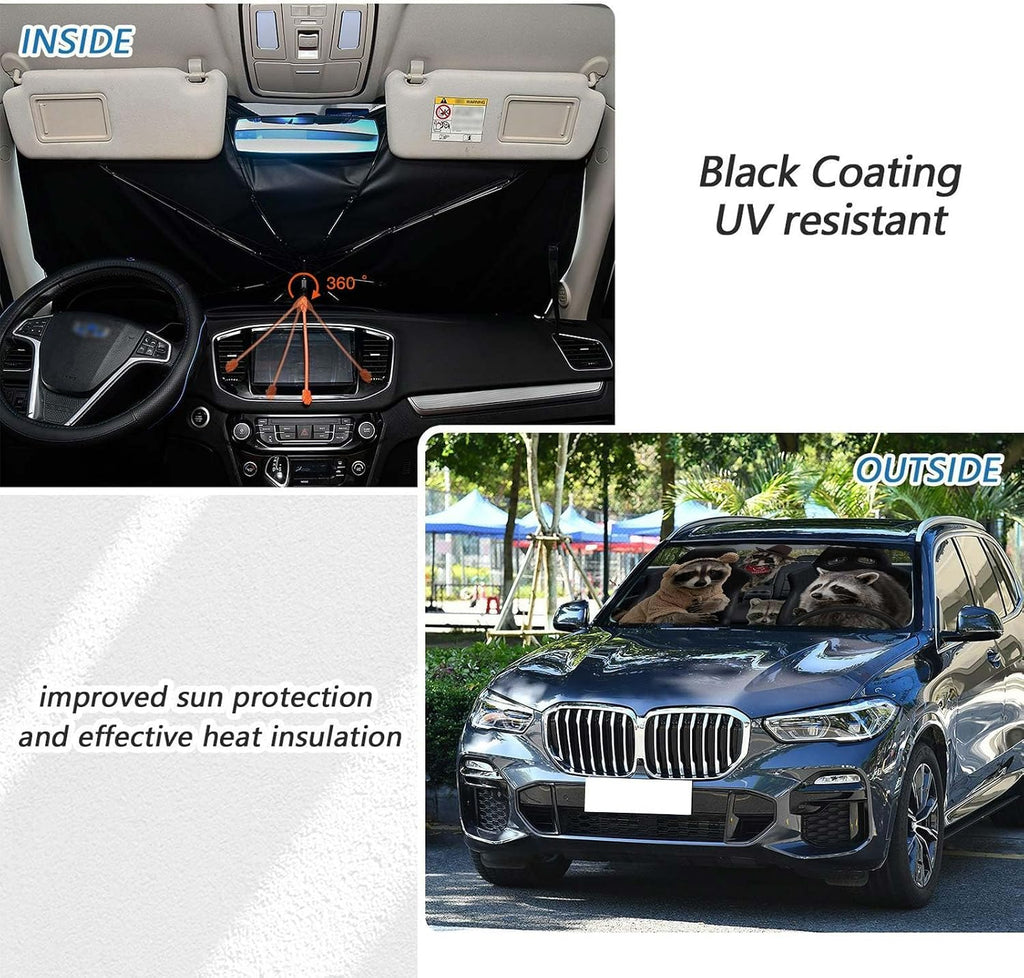 Raccoon Car Windshield Sun Shade Umbrella Foldable Car Shade Umbrella Keep Vehicle Cool for Most Vehicles Sun Shades Cover