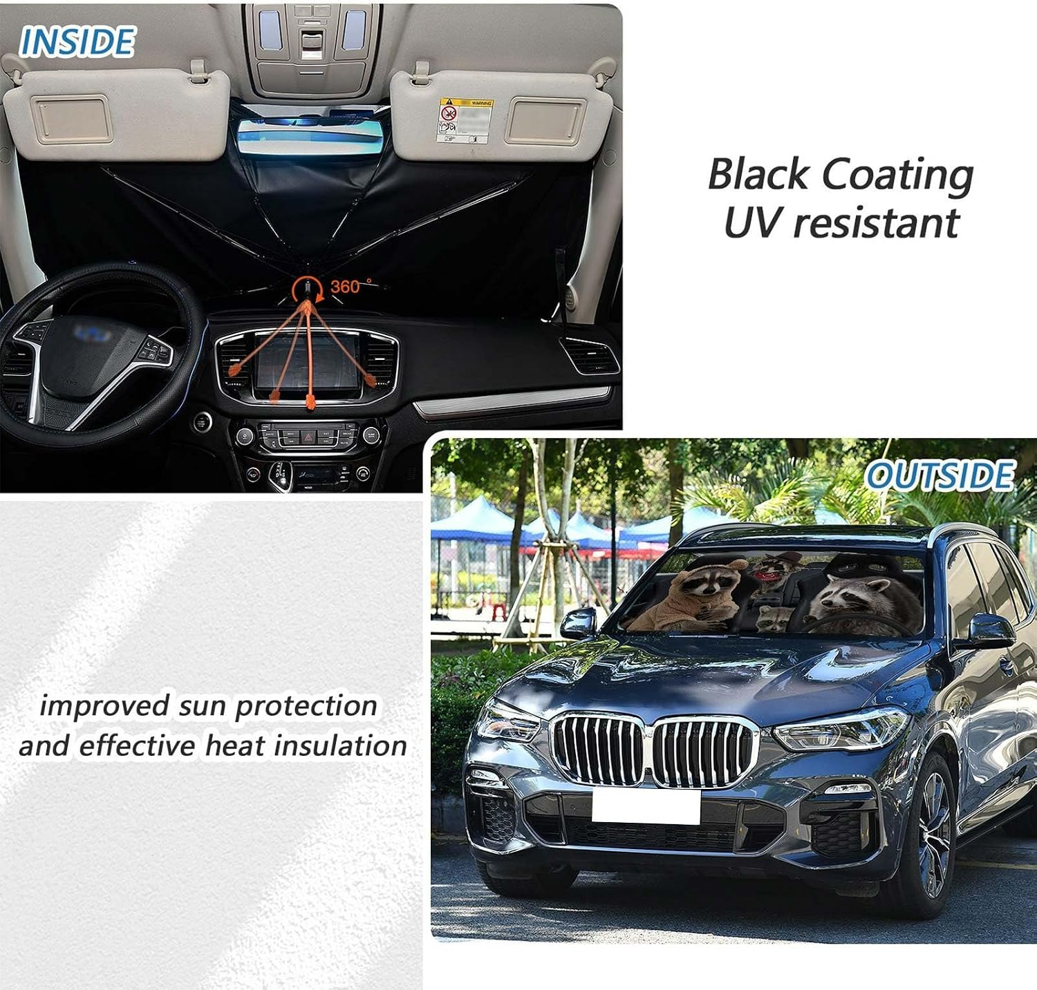 Raccoon Car Windshield Sun Shade Umbrella Foldable Car Shade Umbrella Keep Vehicle Cool for Most Vehicles Sun Shades Cover
