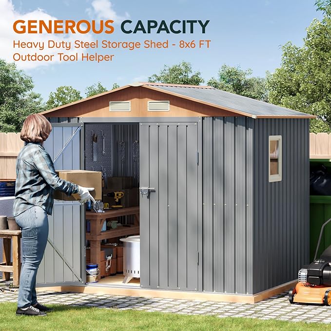 8x6FT Metal Shed & Outdoor Storage Shed, Steel Tool Multi-Used Shed - Image 3
