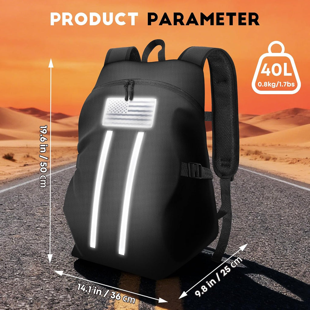 Motorcycle Backpack, Waterproof Helmet Backpack with Reflective Strips & Reflective Flag, 40L Large Bag with Laptop Pocket, Perfect for Travel, Daily Commute, Office Trips & Outdoor Riding