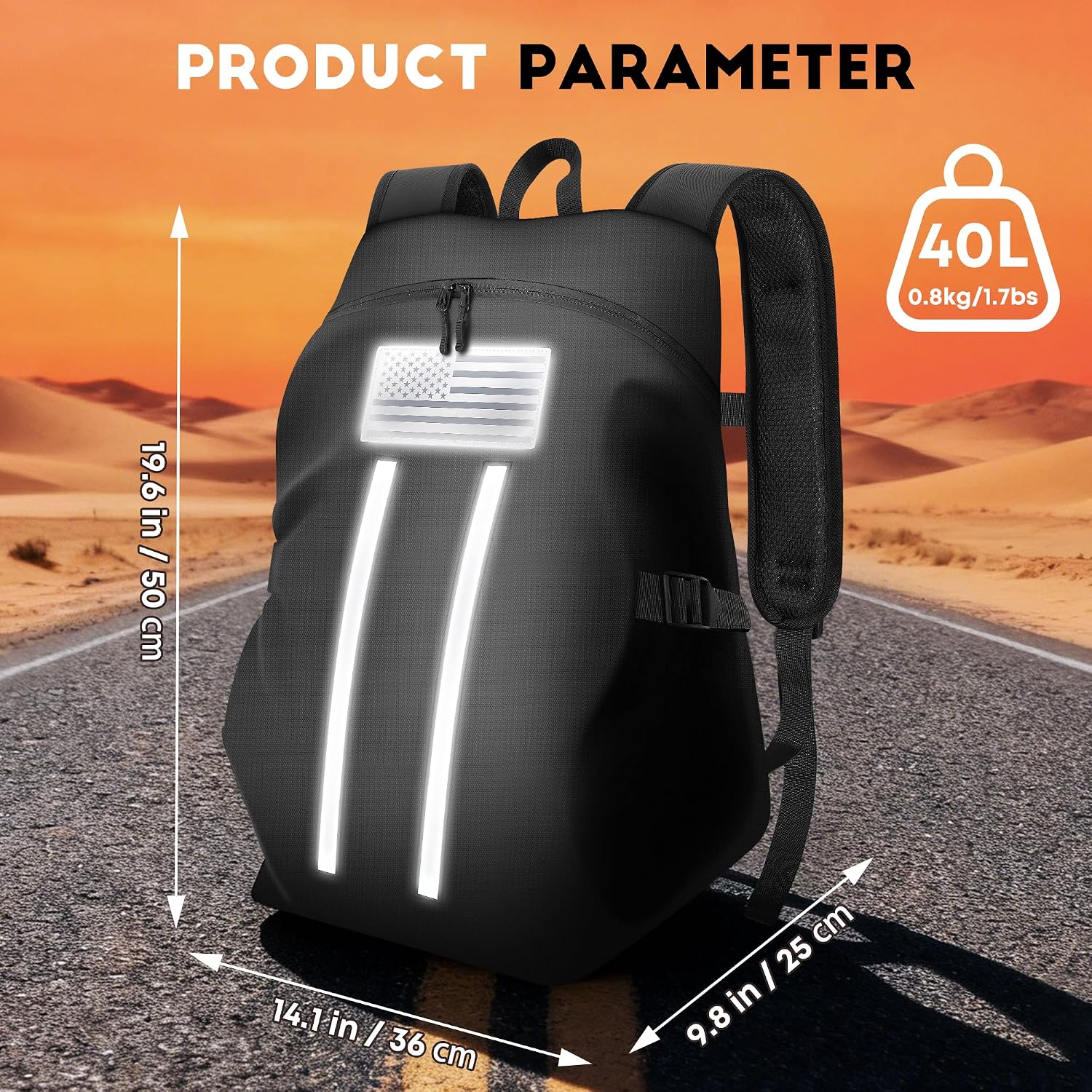 Motorcycle Backpack, Waterproof Helmet Backpack with Reflective Strips & Reflective Flag, 40L Large Bag with Laptop Pocket, Perfect for Travel, Daily Commute, Office Trips & Outdoor Riding