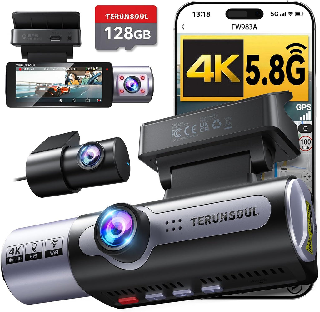 4k dash cam front and rear, full hd, main product view