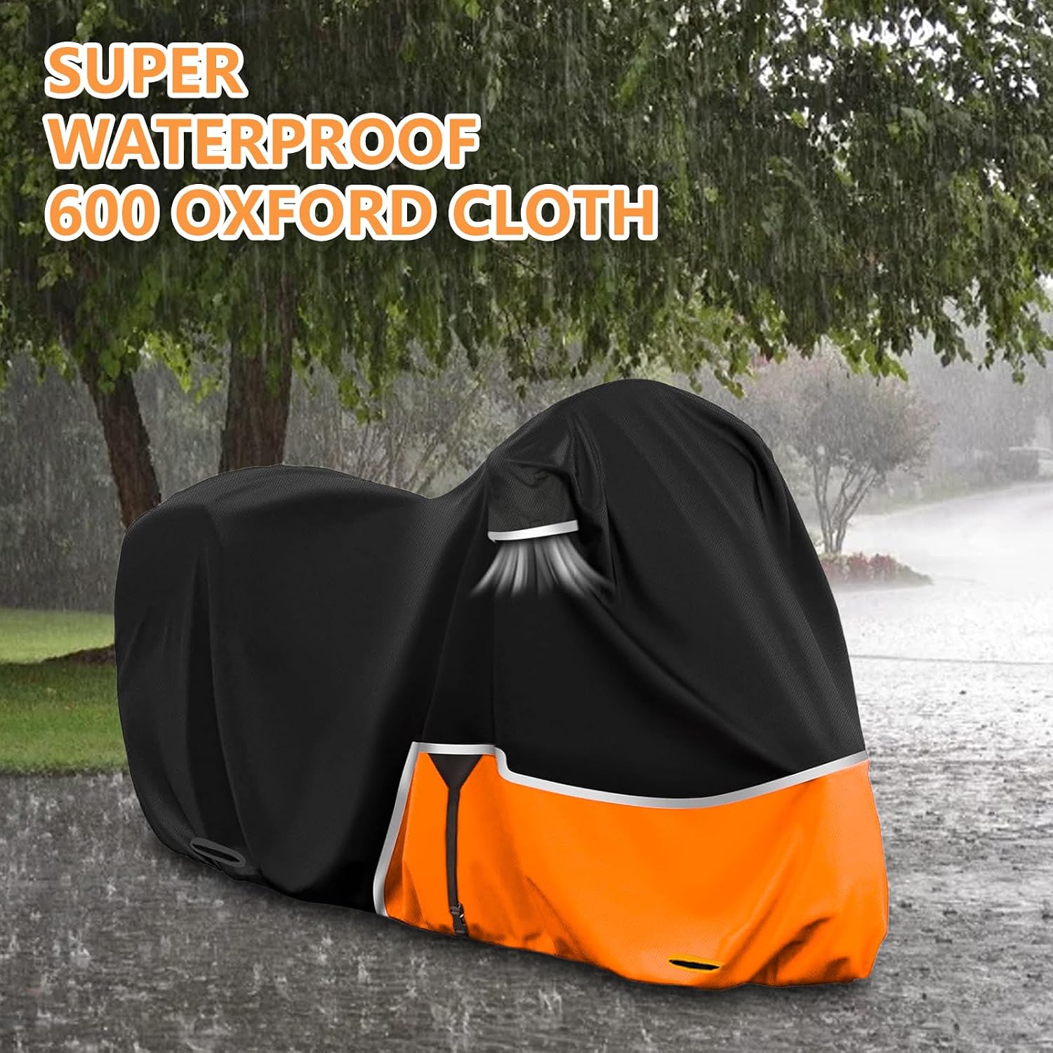 420D Motorcycle Cover with Road Glide Ultra CVO Pursuit Limited Wing Voyager - Heavy Duty Waterproof for Touring Protection Side & Top Box Cover fit up to 110", Indoor & Outdoor Storage