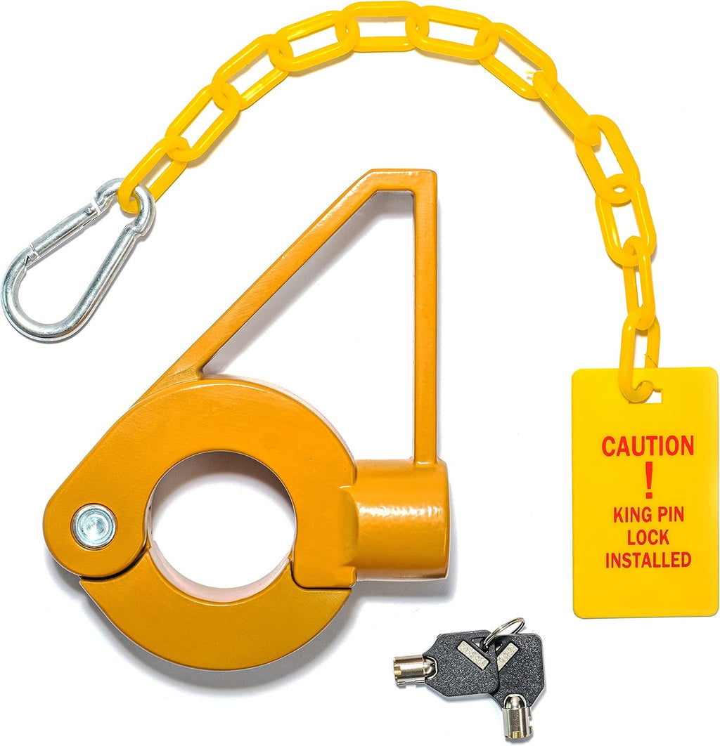 Heavy-Duty - King Pin Lock | Strong Tough Steel | Fifth Wheel Trailer Lock | Anti-Theft for RVs, Trailers, etc | with Bright Caution Tag Deterrent and Air Freshener
