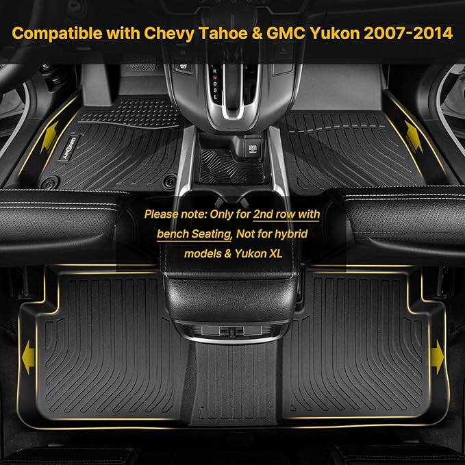 GINOWY- Floor Mats for Chevy Tahoe 2007-2014, for GMC Yukon, TPE All Weather - Image 7