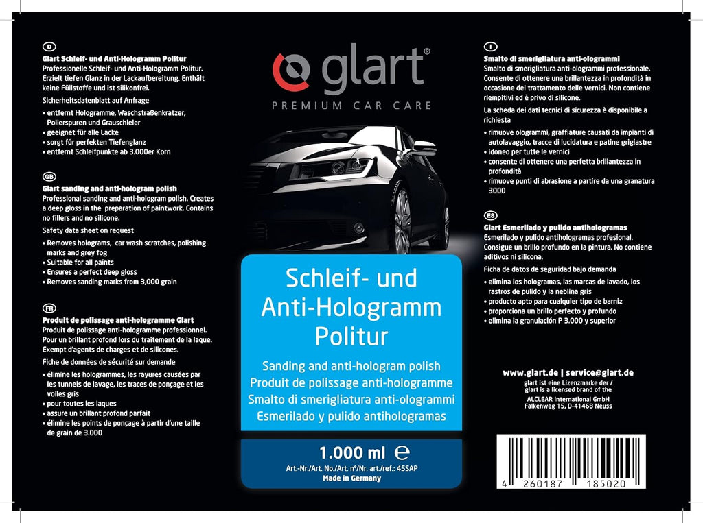 Glart 45SAP Polishing and Anti-Hologram Car and Paintwork Polish, 1,000 ml