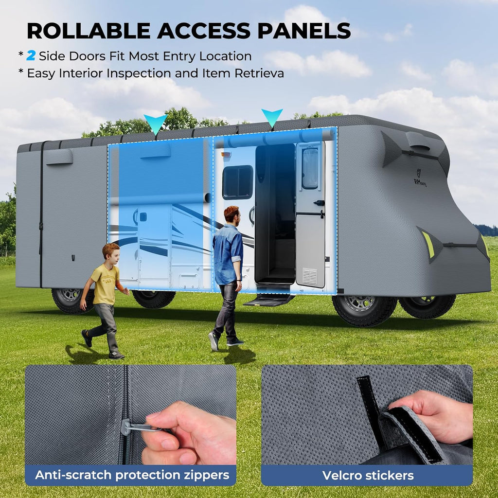 RVMasking Class C RV Cover, 29'1"-32' Heavy Duty 7 Layers Top Class C Motorhome Cover with 4 Tire Covers, Windproof Rip-Stop Anti-UV Camper Cover, Dark Gray
