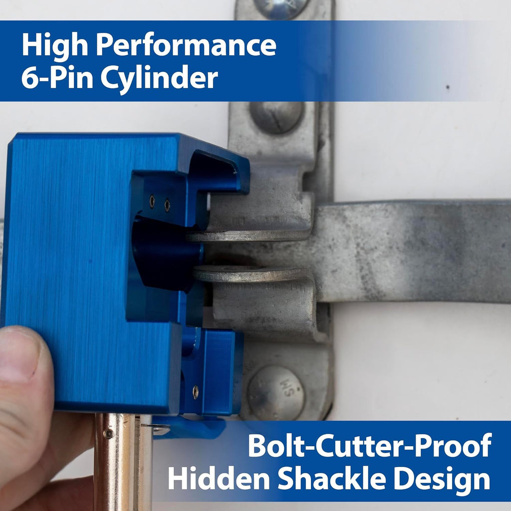 PACLOCK's 81-Series Patented Trailer Door Lock, UCS, High Performance 6-Pin Cylinder, One Lock Keyed to a Number U-Pick! w/ 2 Keys, Blue