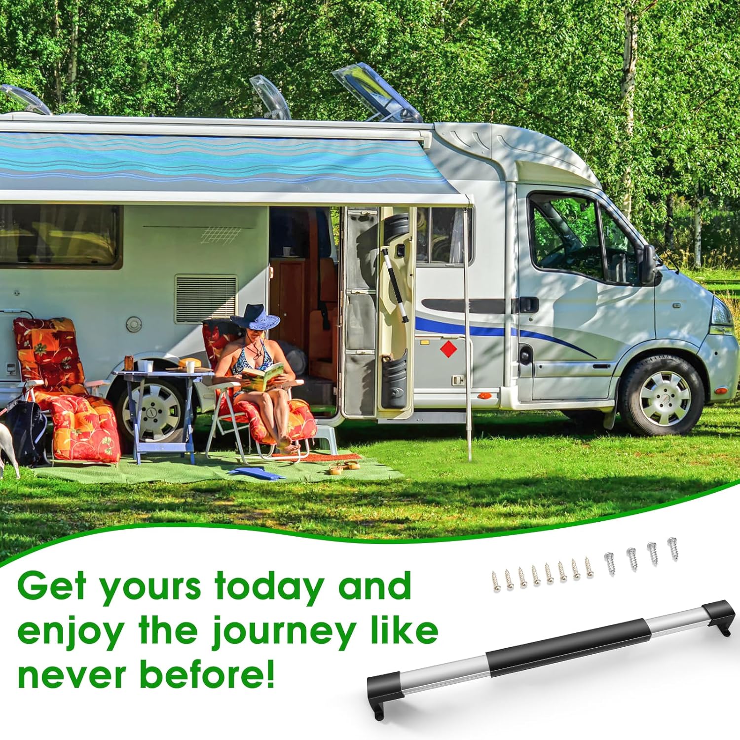 Freeboy RV Screen Door Handle Grab Bar Camper Screen Door Handle Adjustable from 21-5/8 to 28-5/8 Inch Cross Bar Handle Suitable for Most RVs Aluminum