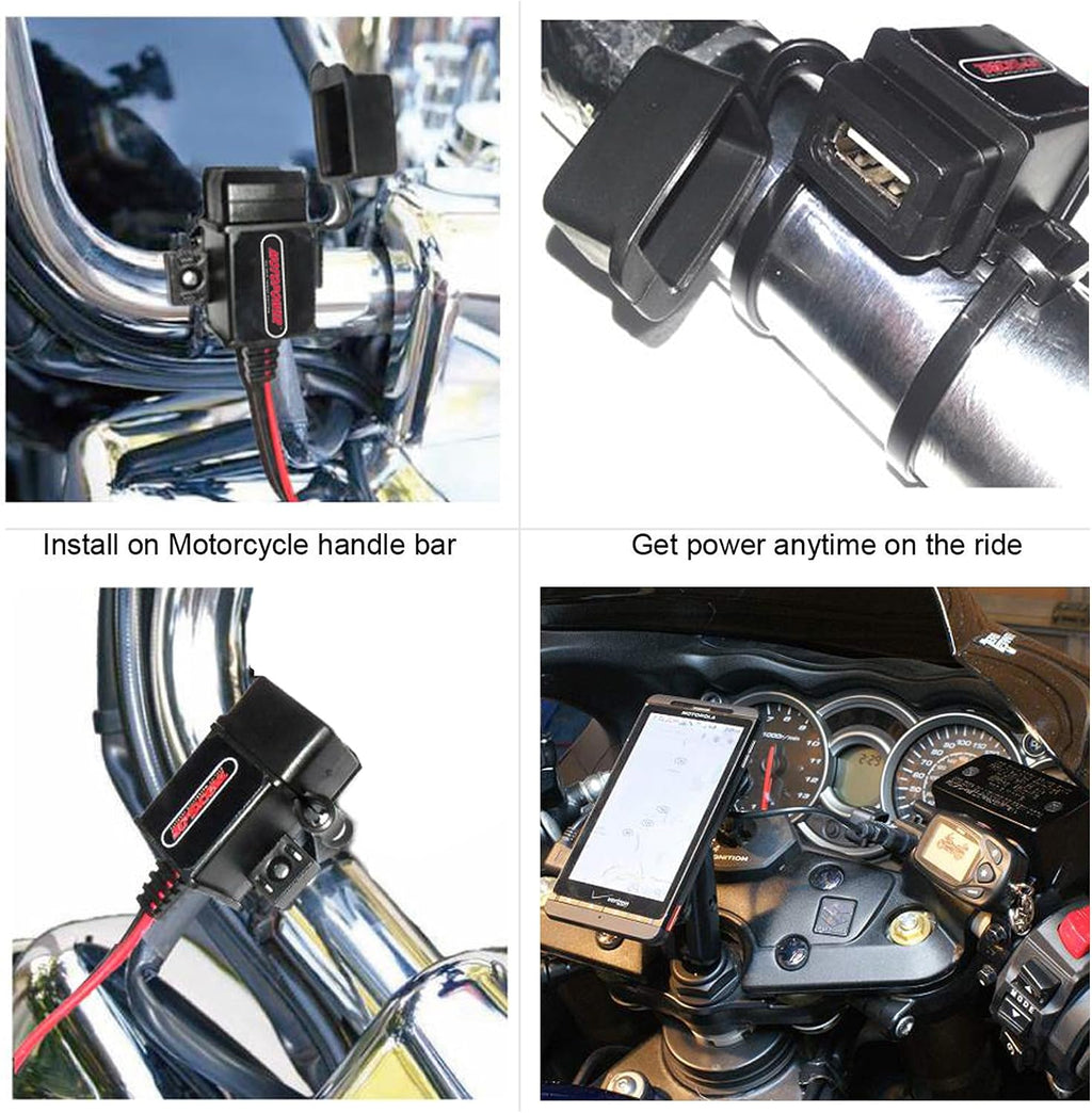 MOTOPOWER MP0609A 3.1Amp Motorcycle USB Port Kit SAE to USB Adapter On Motorcycle