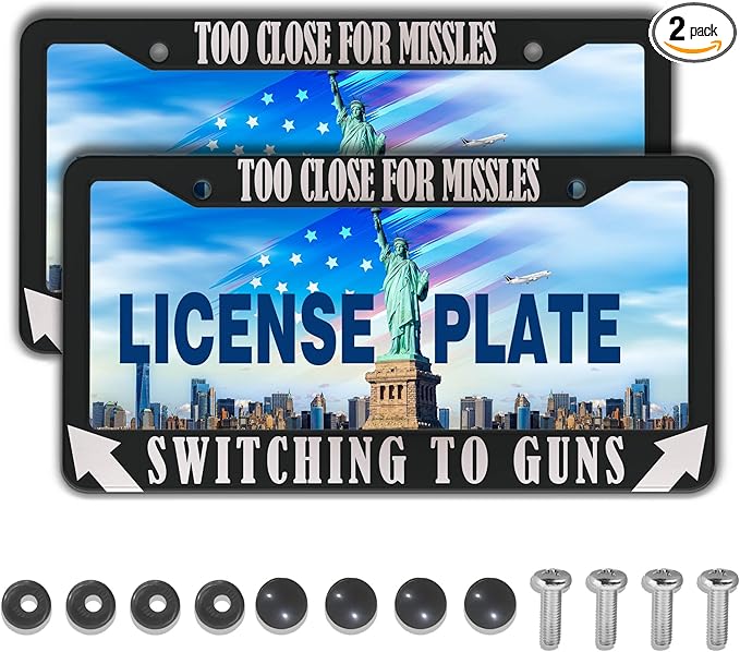 License Plate Frames Black and White License Plate Cover Too Close Missiles by Unknown