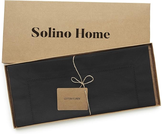 Solino Home Cotton Linen Black Table Runner 72 Inches Long - Hemstitch Table ...