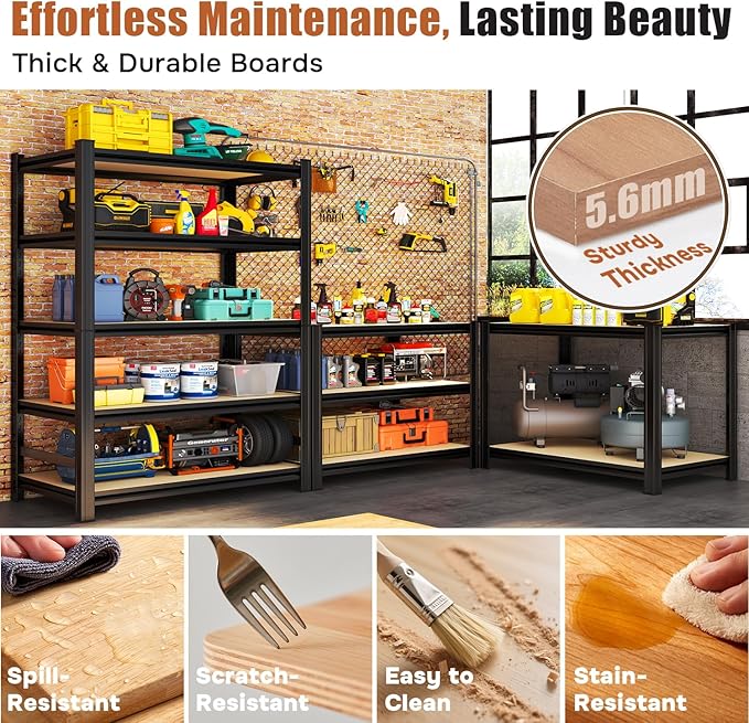 2500LBS Garage Shelving Heavy Duty 35.4"W Storage Shelves 5 Tier Heavy Duty - Image 4