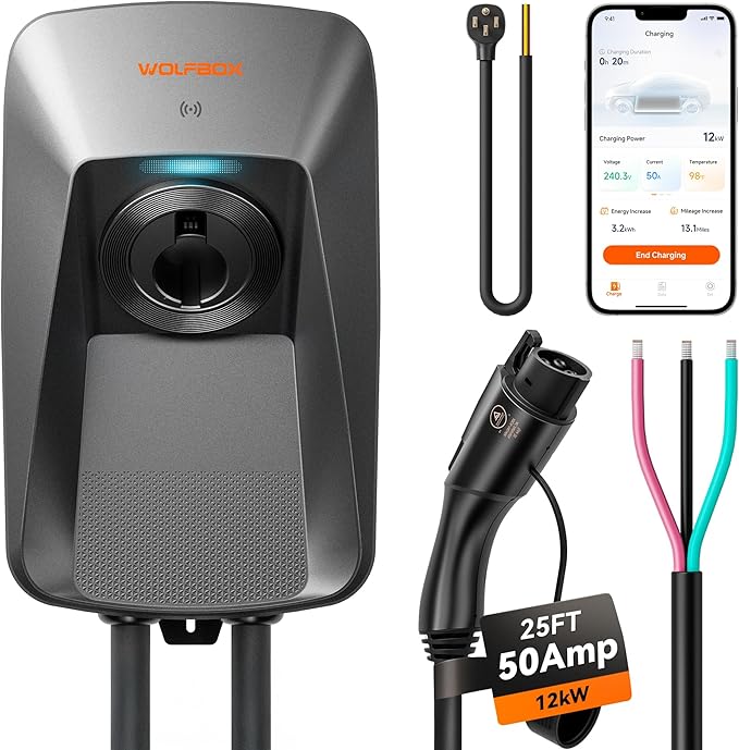 WOLFBOX Level 2 ev Charger 50 Amp J1772, Hardwired ev Charger Level 2 by WOLFBOX