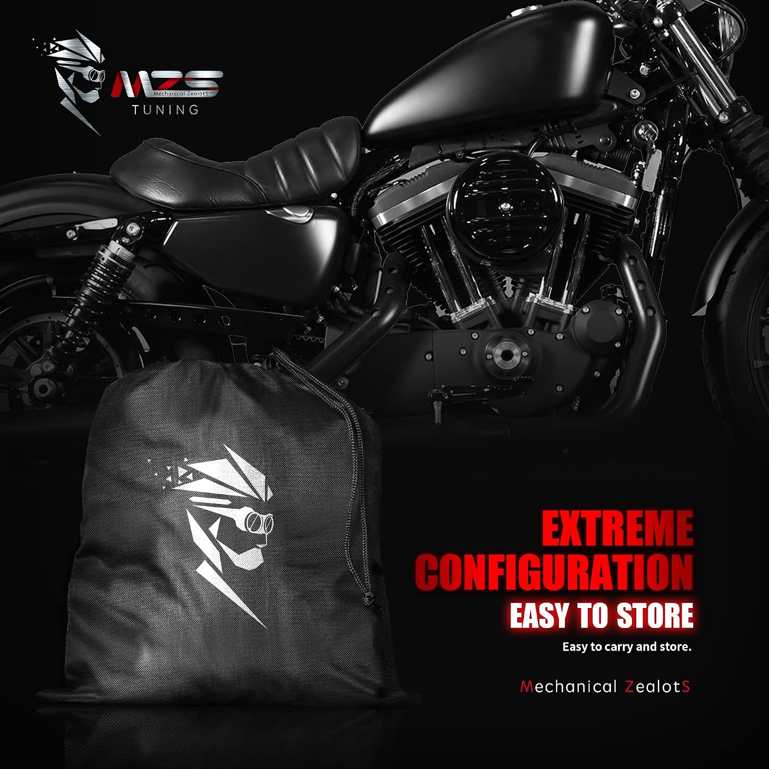 MZS Motorcycle Cover Waterproof Outdoor Compatible With HD Cruiser Models Sportster Softail Dyna V-rod Low Rider Sport Glide Fat Boy Heritage Nightster Iron 420D All Season Weather Covers Storage