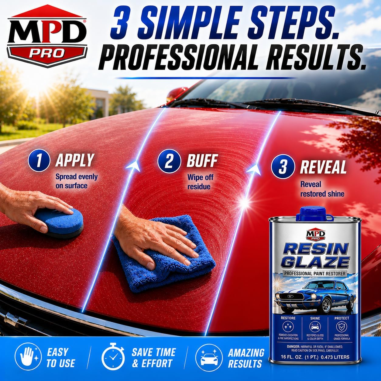 MPD Pro Automobile Resin Glaze Cleaner & Polish - 16oz - Paint Restoration, Car Scratch Remover, Clear Coat Enhancer, Car Finish Protectant (Pack of 6)