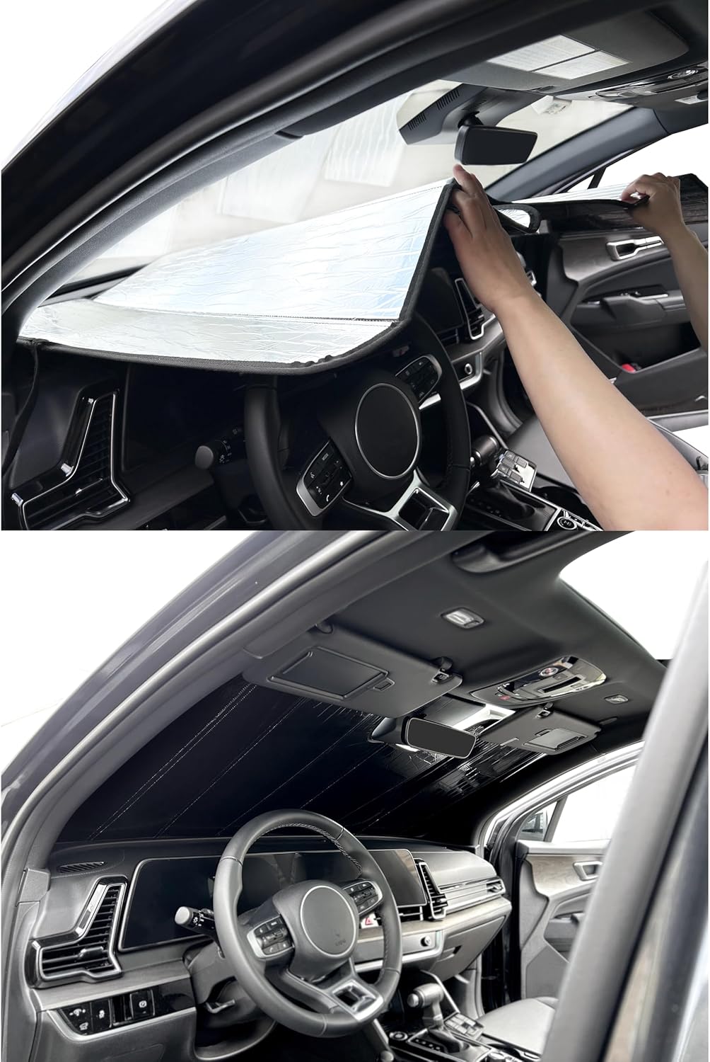 Windshield Foldable Lightweight Sunshade fits Toyota Crown Signia 2025-2026 | SUV | Silver & Black | Compact Block UV Protector Folding Flexible Rigid Insulation Reversible Accessories | Made in USA