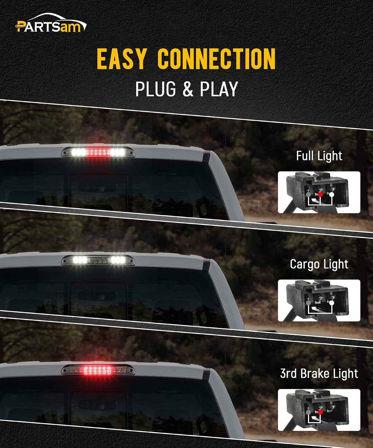Partsam Red/White 12 LED Smoke Lens Chrome Housing Tail High Mount 3rd Third Brake Light Cargo Lamp Waterproof Replacement for Ford F-250 F-350 F-450 F-550 Super Duty 1999-2016 /Ford Ranger 1993-2011