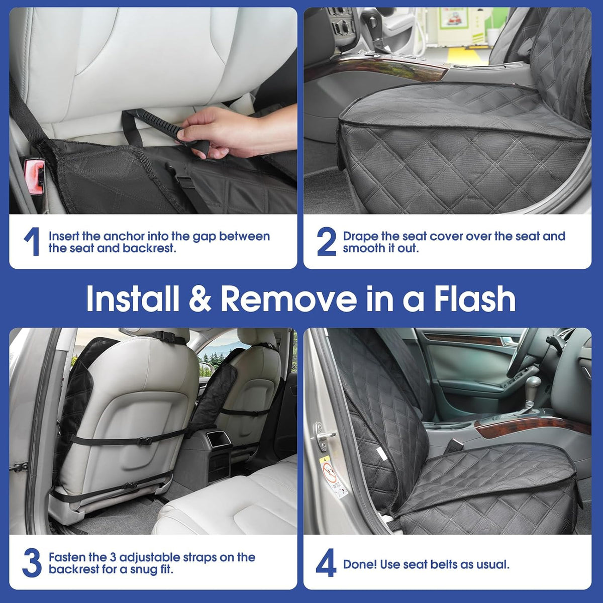 allansing front seat cover for dogs with side showing dimensions