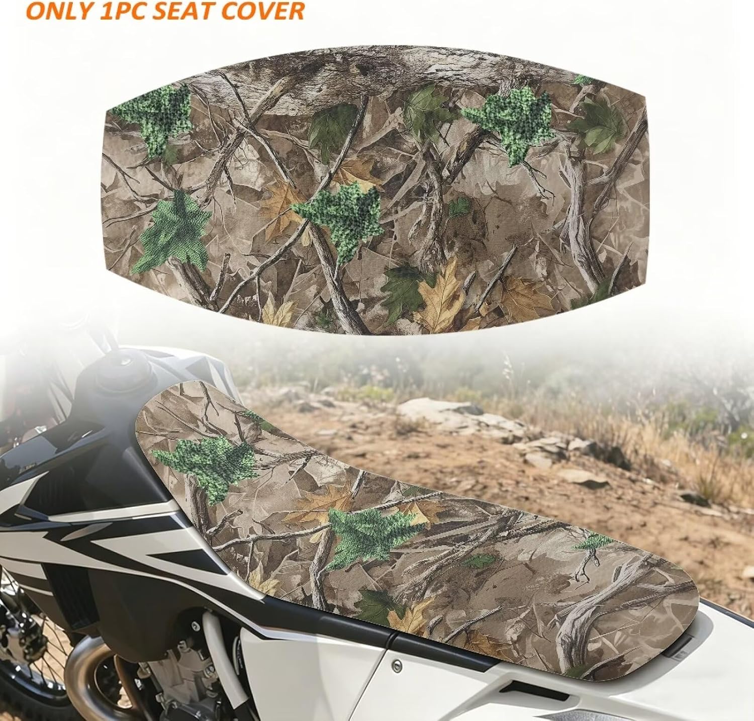 Camo Hunting Motorcycle Universal Seat Cover, Scratch Resistant Water Resistant PU Leather for Dirt Bike Pit Bike Motocross Trail Bike