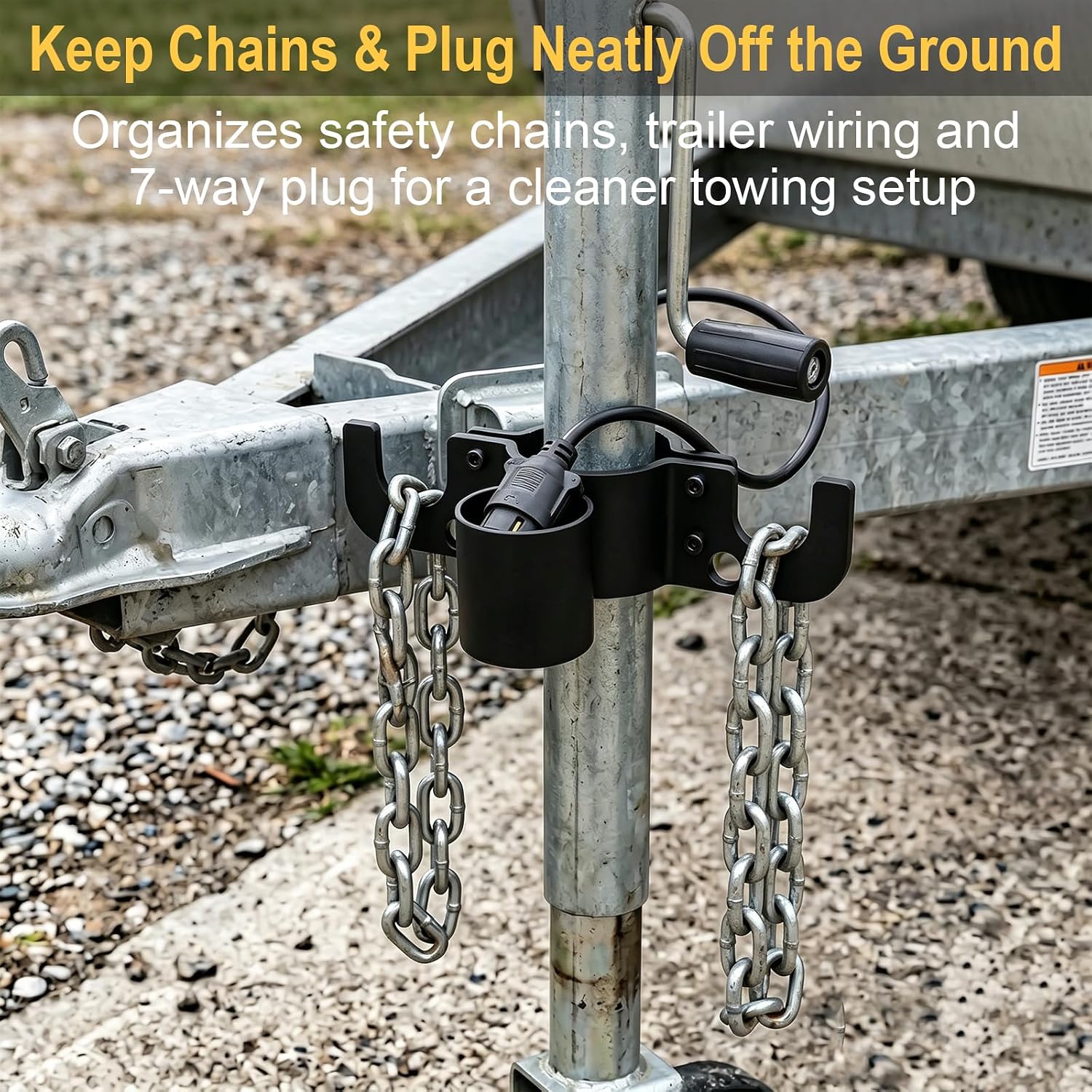 Aluminum Trailer Chain Holder with 7 Way Plug Holder Mount,Towing Chain Organizer for 2 in and 2.25 in Tongue Jack Tubes,RV Camper Travel Trailer Accessories